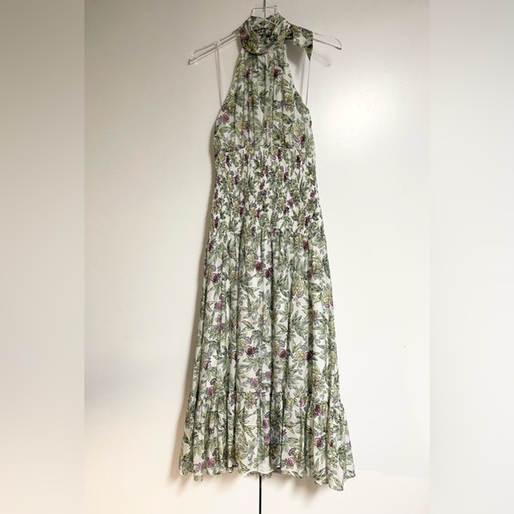 Cinq a Sept Dover Floral Midi Dress Sz 8 Halter Neck White Green Flare NEW $495 - Picture 4 of 13